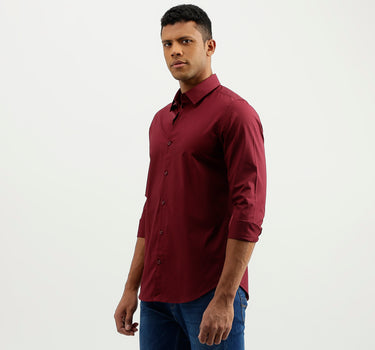 Slim Fit Spread Collar Solid Shirt