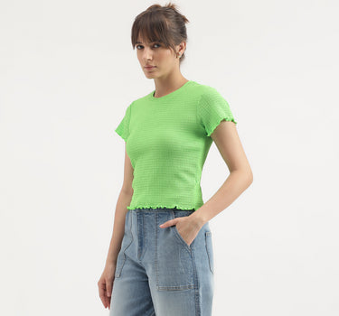 Regular Fit Round Neck Self-Design Top