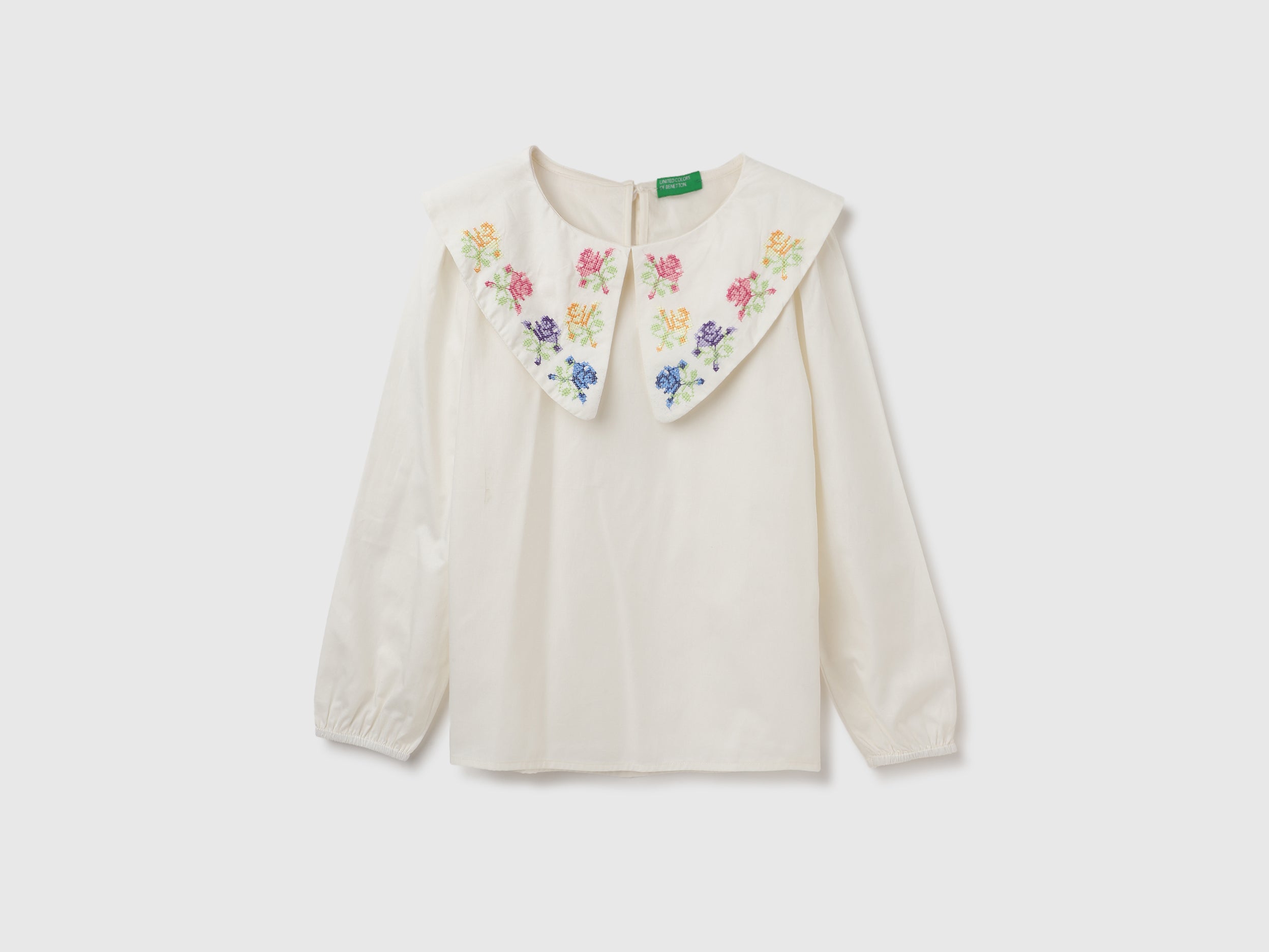 Round Neck Embroidered Button Down Top