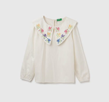 Round Neck Embroidered Button Down Top