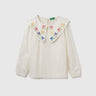 Round Neck Embroidered Button Down Top