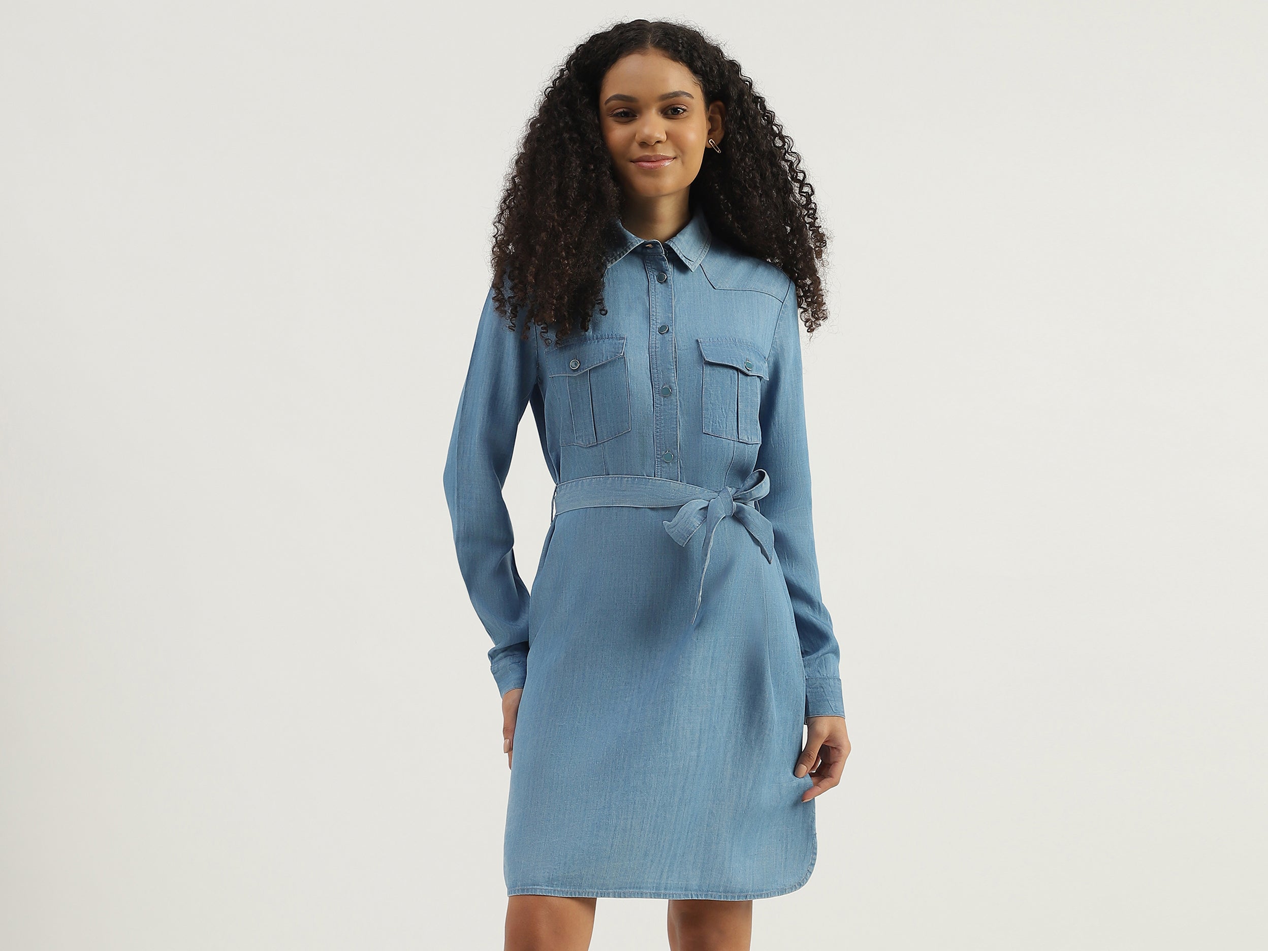 Solid Spread Collar Shirt Dress