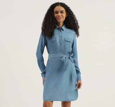 Solid Spread Collar Shirt Dress