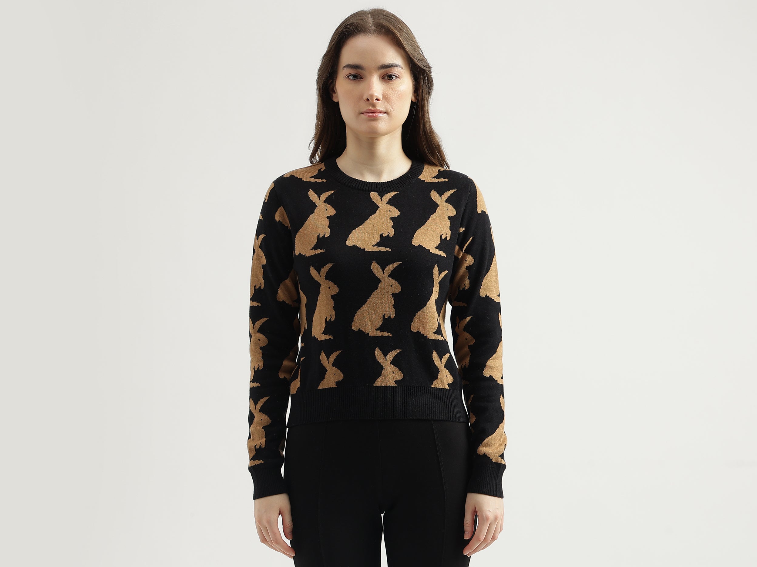 Women's Regular Fit Round Neck Printed Sweater