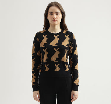 Women's Regular Fit Round Neck Printed Sweater