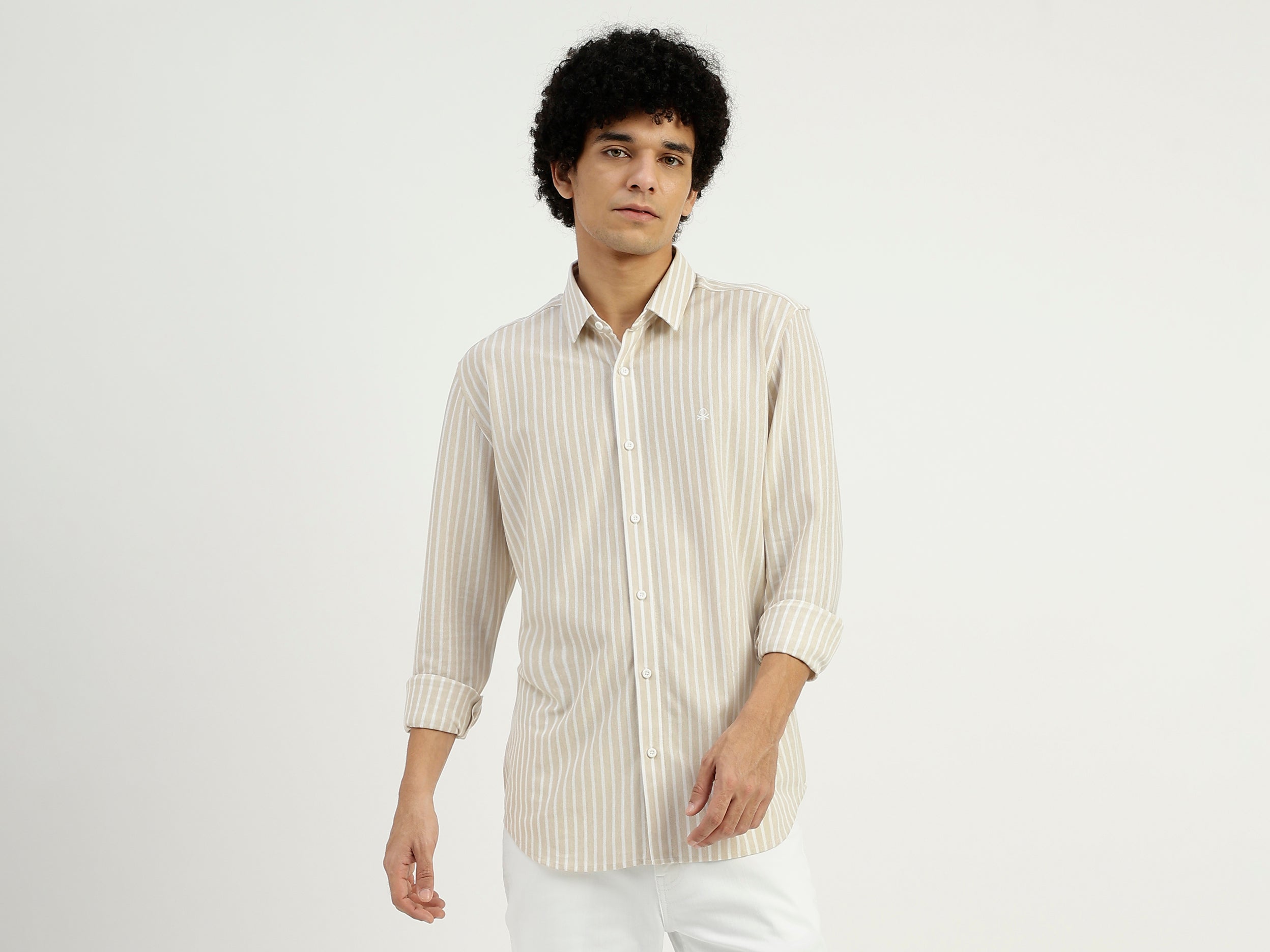 Regular Fit Spread Collar Striped Shirt