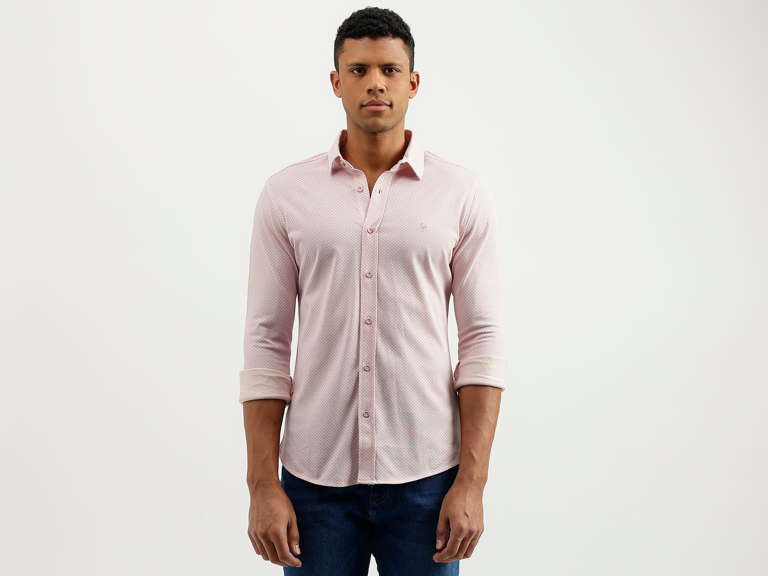 Slim Fit Spread Collar Printed Shirt