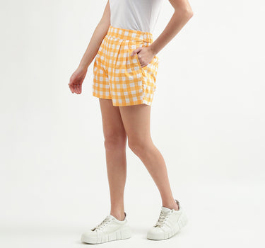 Checked Pattern High-Waist Shorts