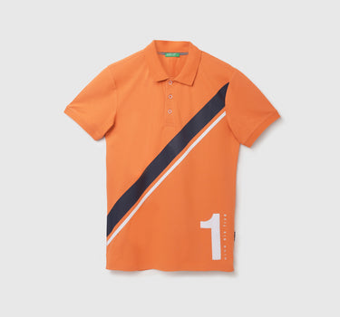 Diagonal Striped Detail Polo T-Shirt