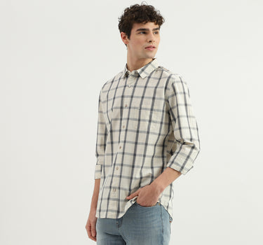 Slim Fit Spread Collar Checkered Shirt