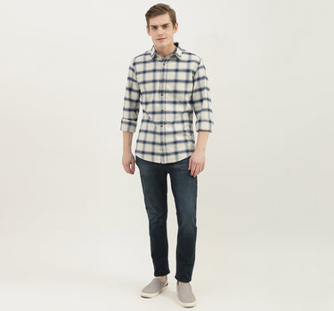 Men Checked Spread Collar Shirt