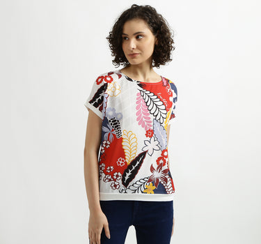 White Printed Woven Top