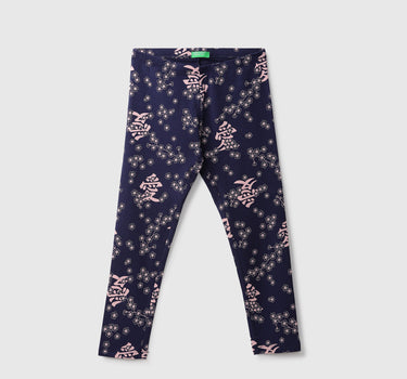 Navy Blue Printed Leggings