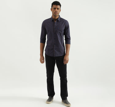 Slim Fit Spread Collar Checked Shirt