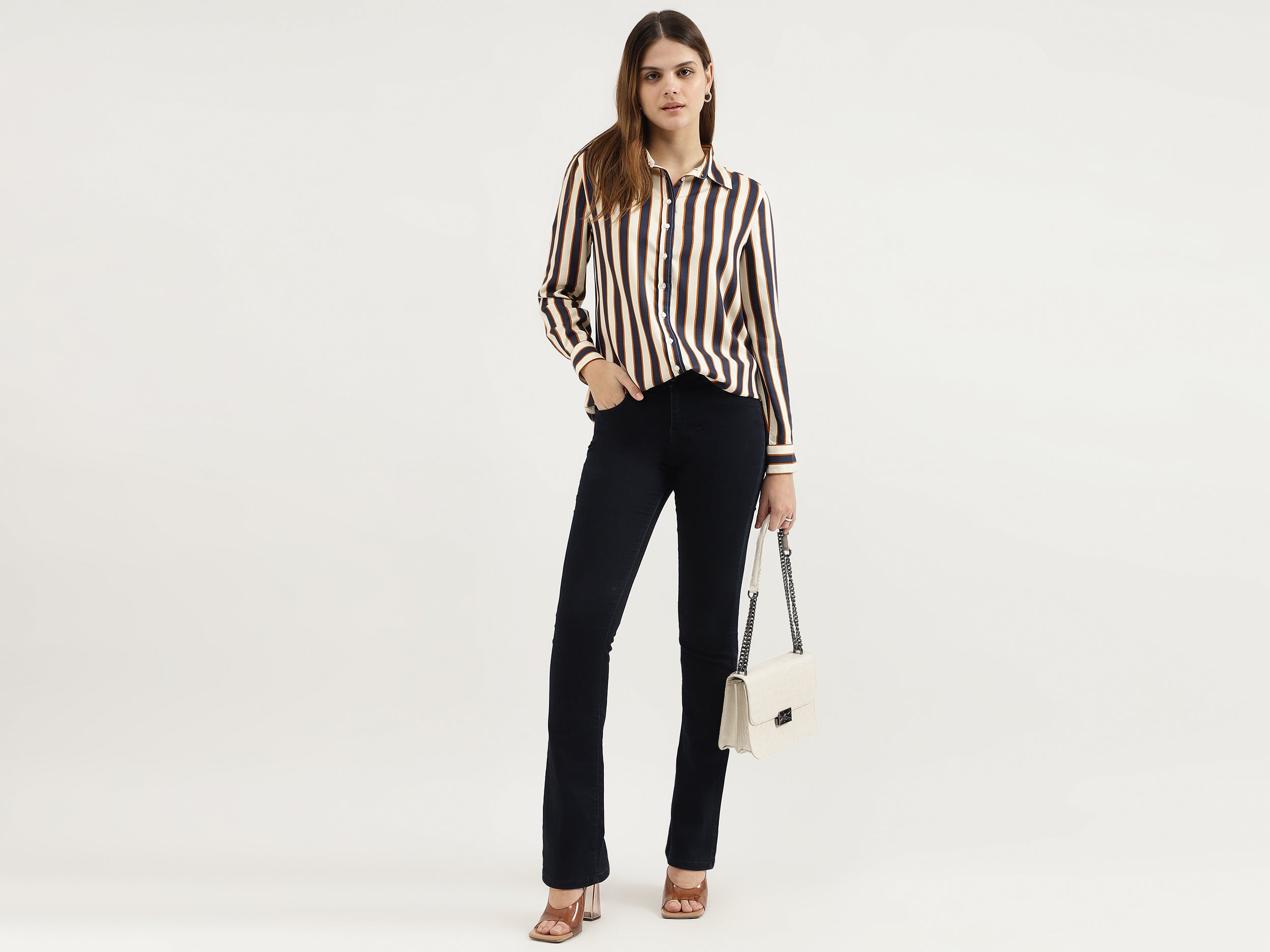 Spread Collar Striped Shirt