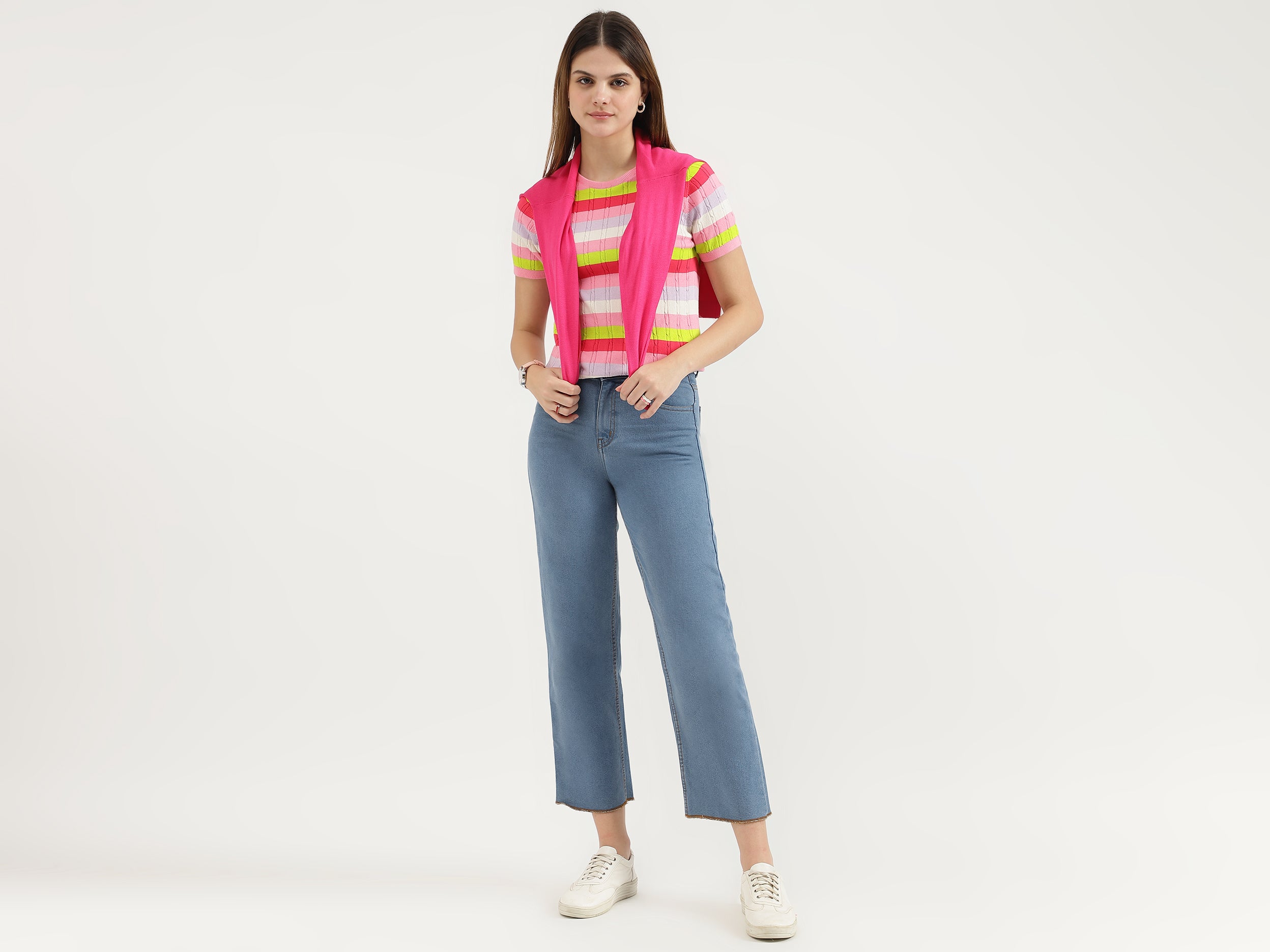 Regular Fit Round Neck Striped Tops