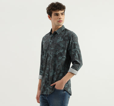 Slim Fit Spread Collar Floral Print Shirt