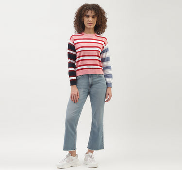 Regular Fit Round Neck Striped Pattern Sweater