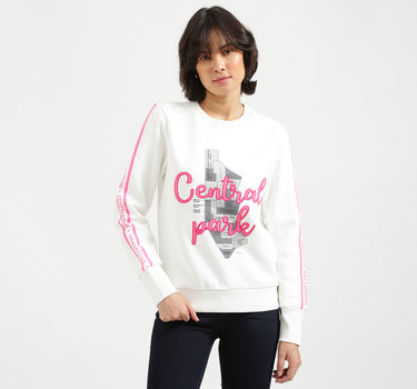 Women White Printed Closed Sweatshirt