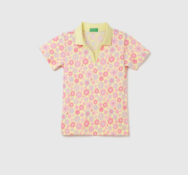 Regular Fit Polo Neck Floral Print T-shirt