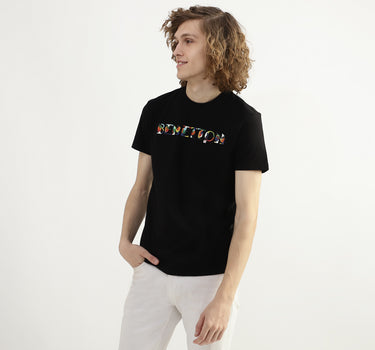 Men Applique Brand Logo Round Neck T-shirt