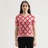 Women's Regular Fit Crew Neck Printed Sweater