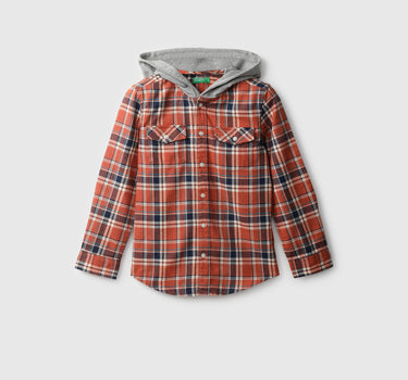 Boys Checked Hooded Shirt