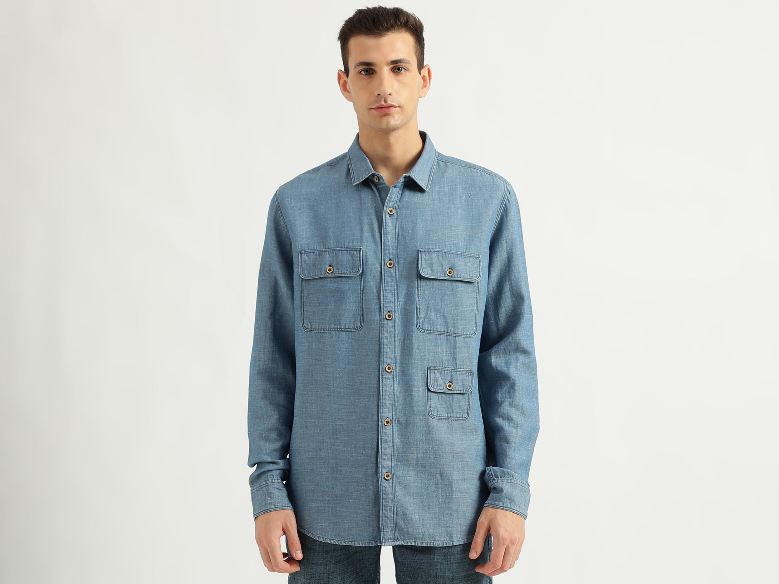 Men's Regular Fit Spread Collar Textured Shirts