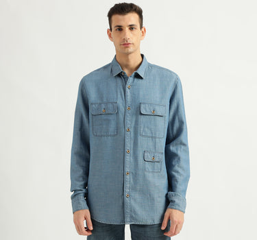 Men's Regular Fit Spread Collar Textured Shirts