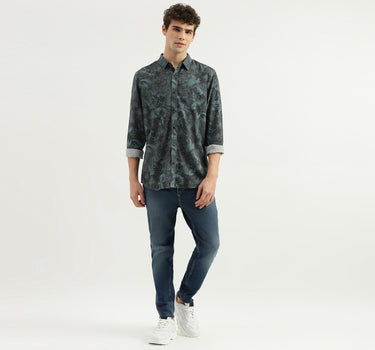 Slim Fit Spread Collar Floral Print Shirt