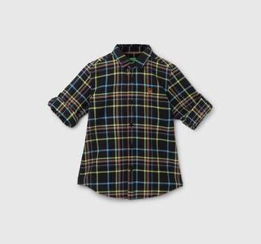 Boy's Regular Fit Spread Collar Checked Shirt