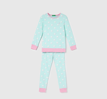 Regular Fit Full Sleeve Polka Dot T-Shirt and Polka Dot Pyjama Set