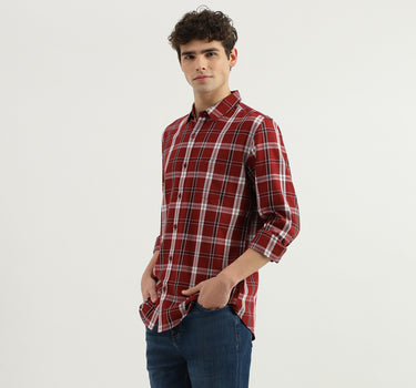 Slim Fit Spread Collar Checkered Shirt