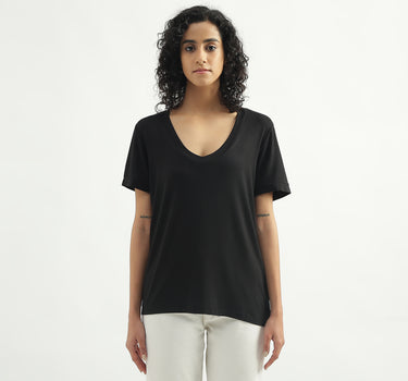 Viscose Solid V-Neck Women T-shirts