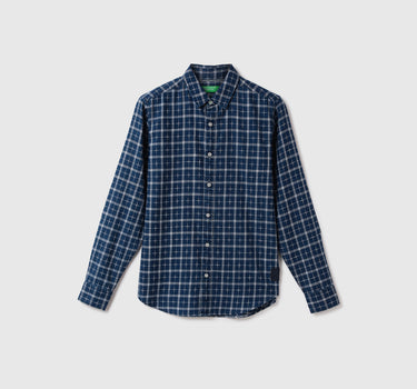 Men Checked Spread Collar Shirt