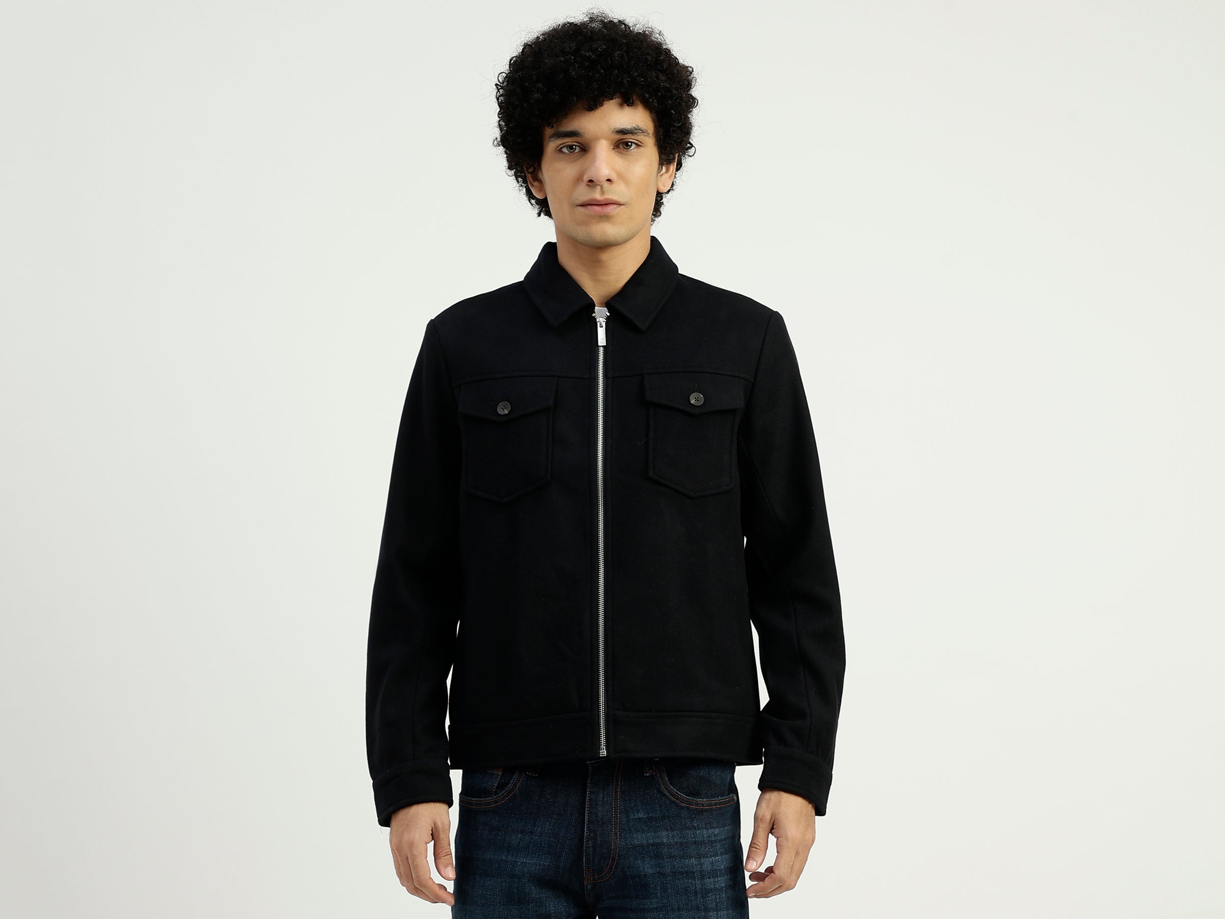 Collared Solid Zipper Jacket