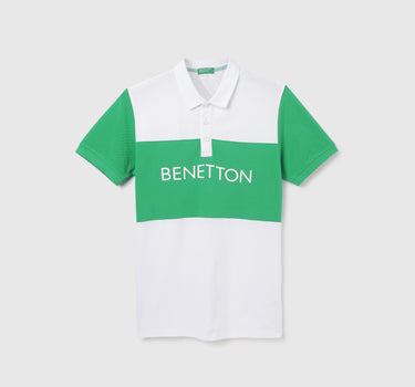 Polo Neck Color Block Pattern T-Shirt