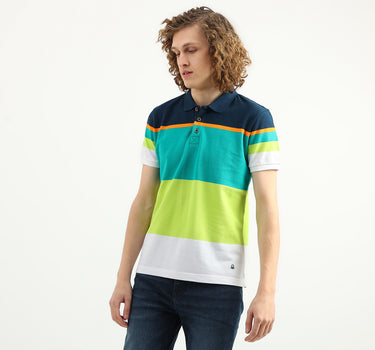 Men Colorblock Polo Collar T-Shirt