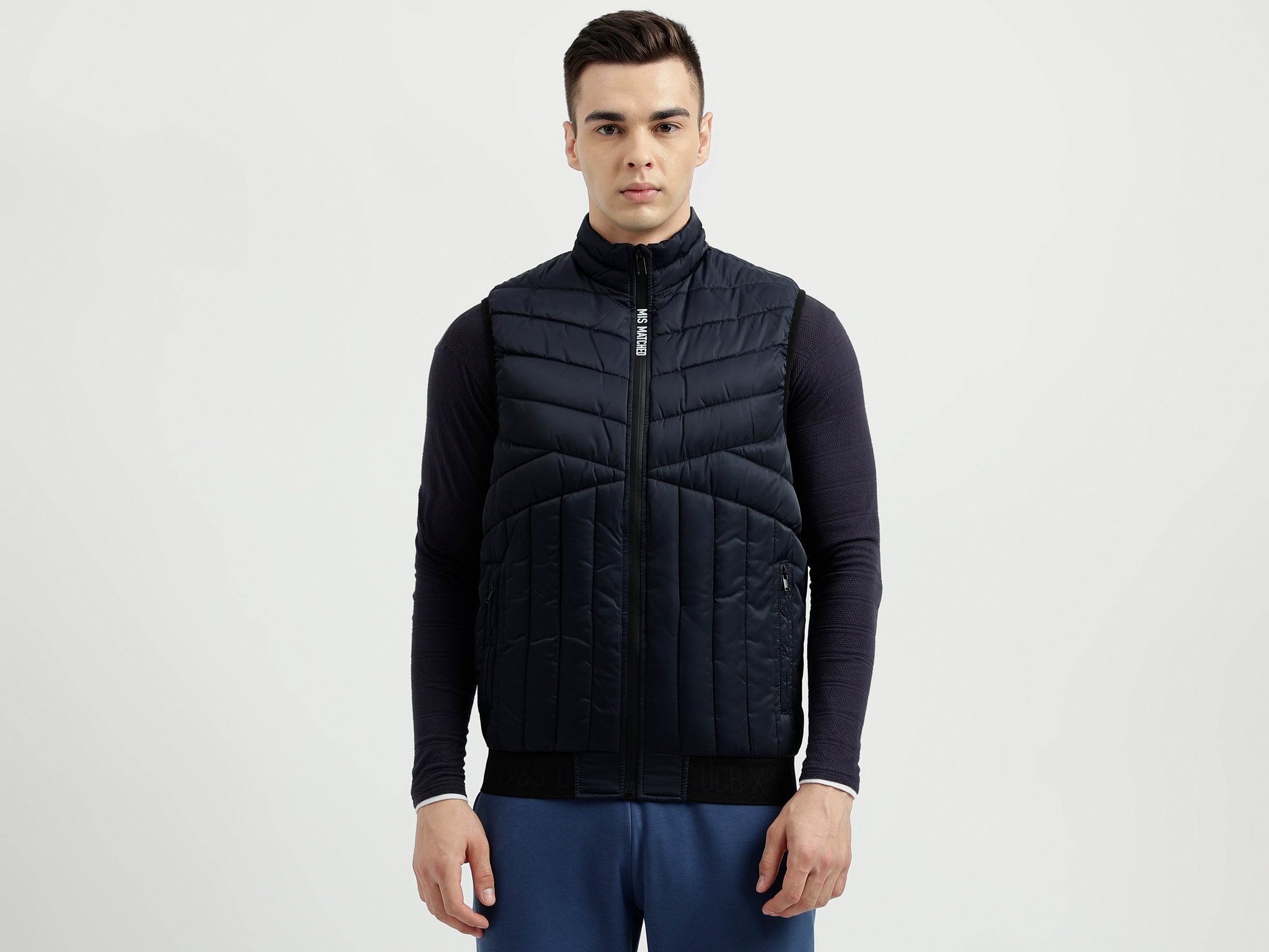 Men's Regular Fit Mock Neck Tech Fabric Quilted Jacket