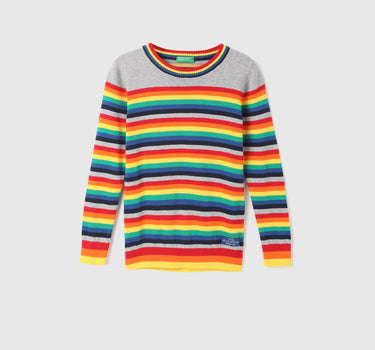 Boy's Regular Fit Round Neck Striped Sweaters