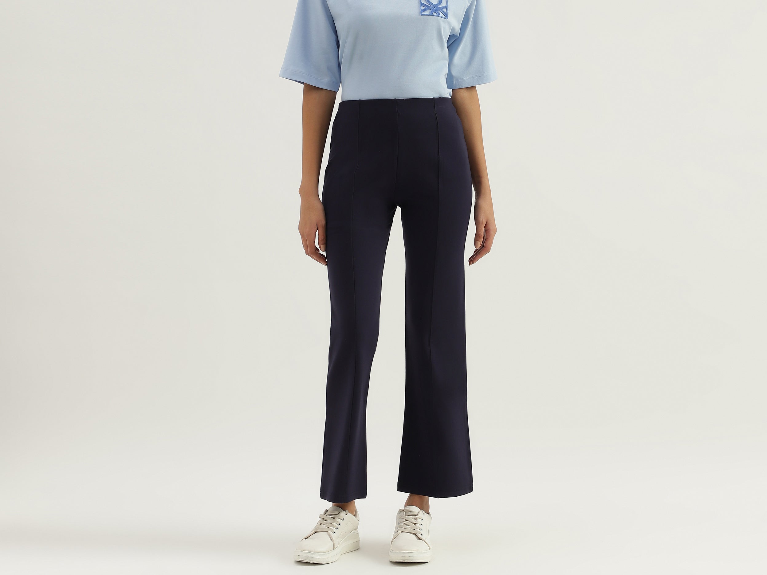 Solid High Waist Bootleg Trousers