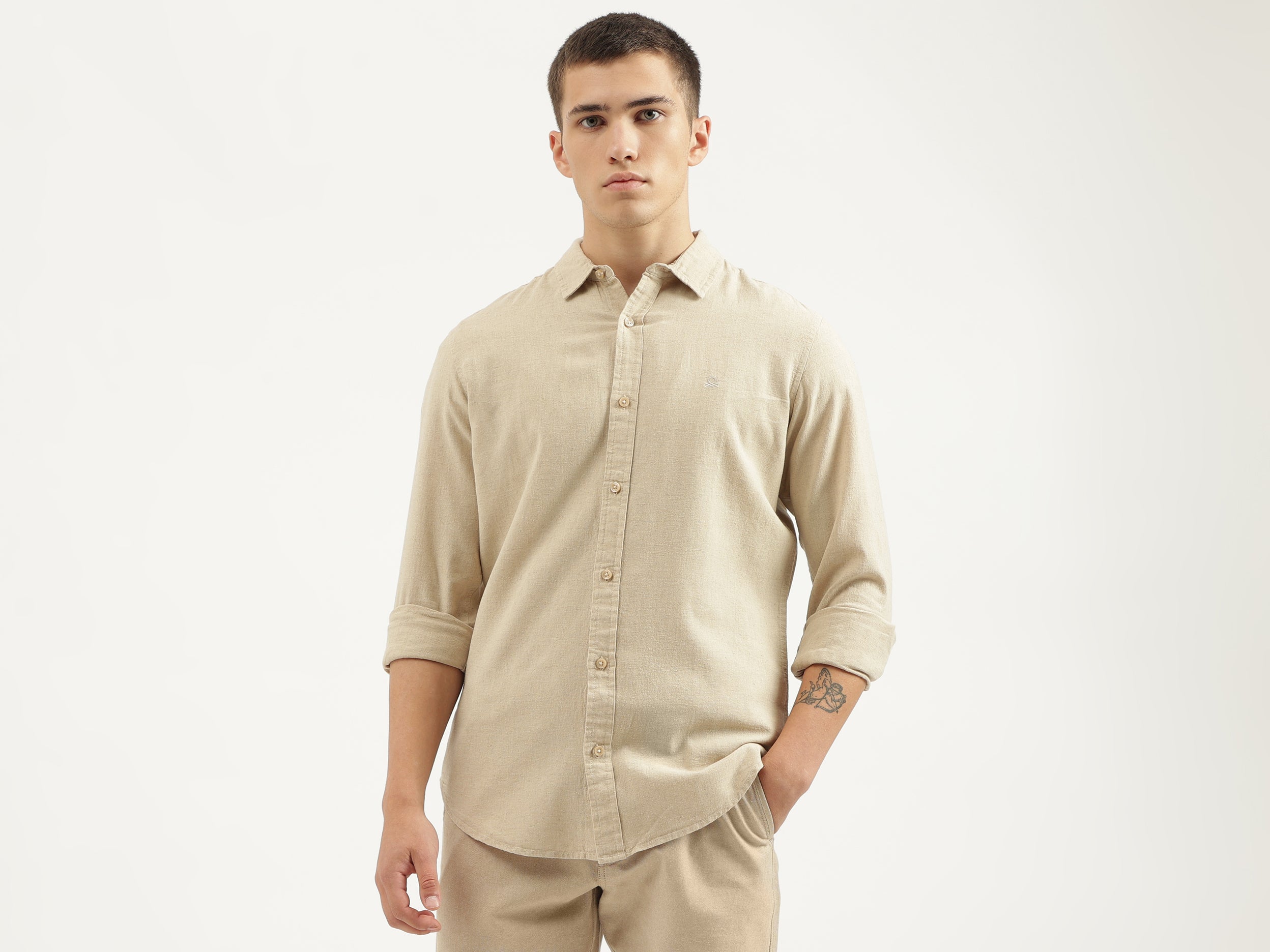 Slim Fit Spread Collar Solid Shirts