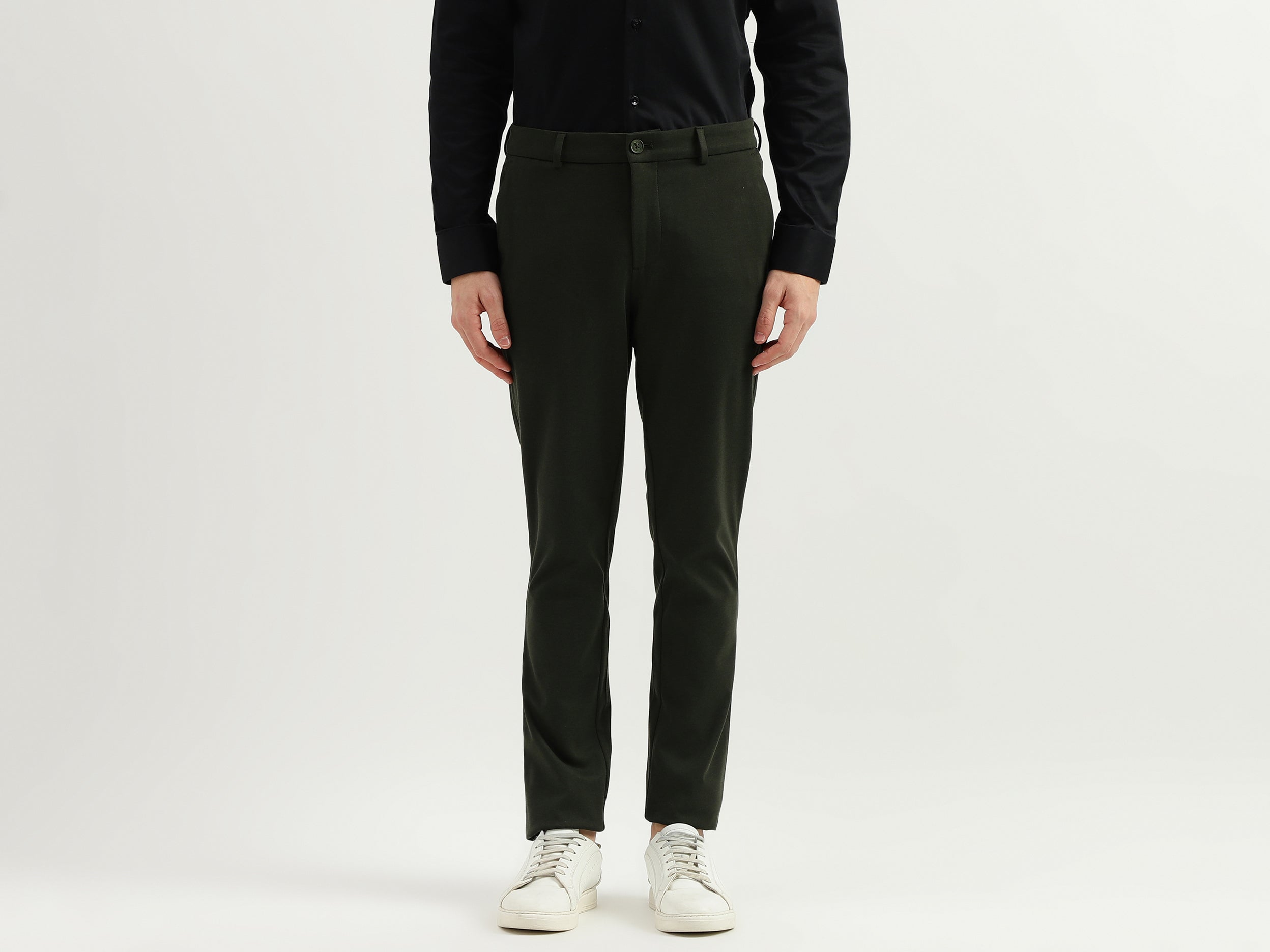 Solid Mid Rise Slim Fit Trousers