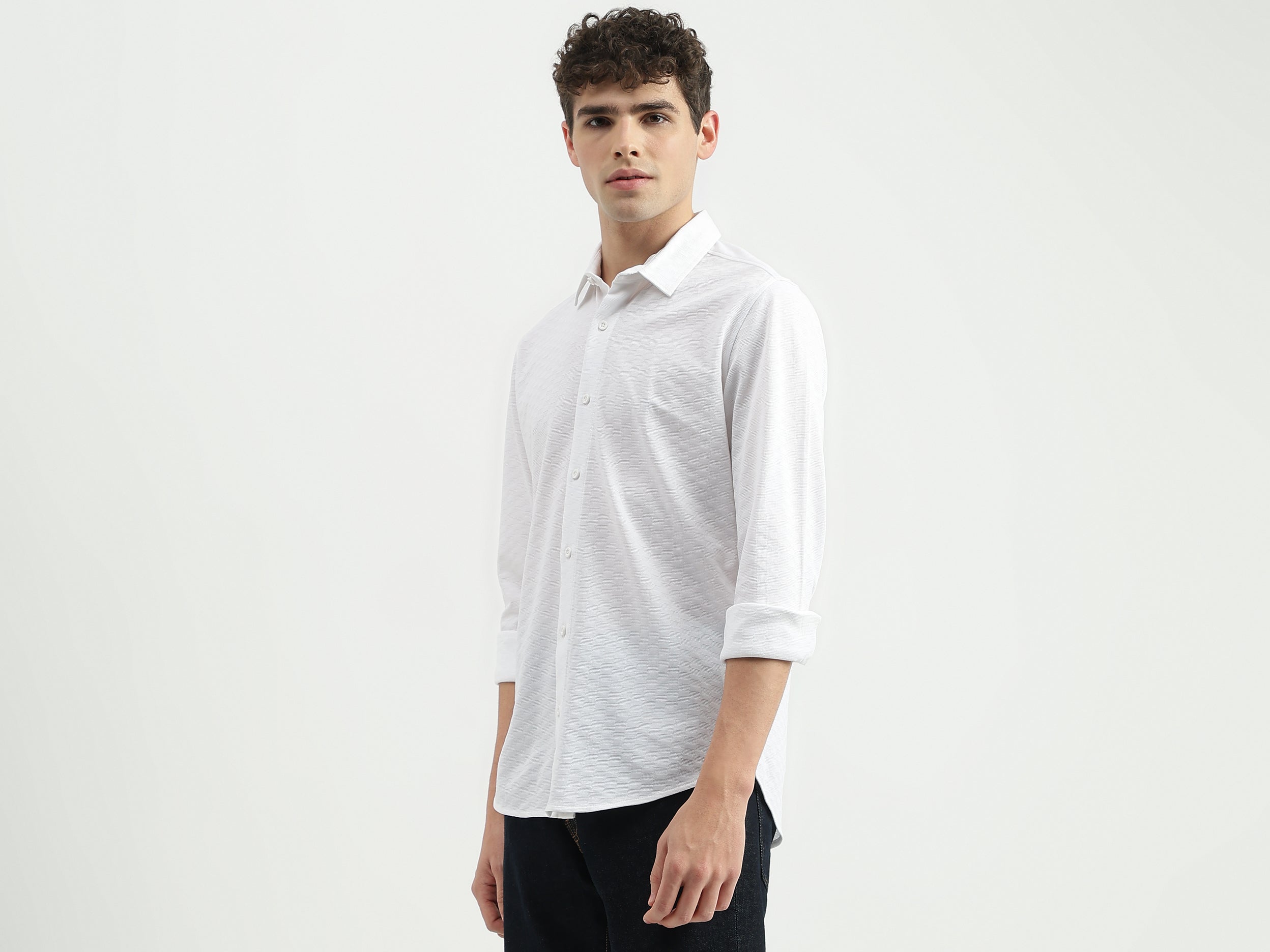 Regular Fit Spread Collar Textured Shirt