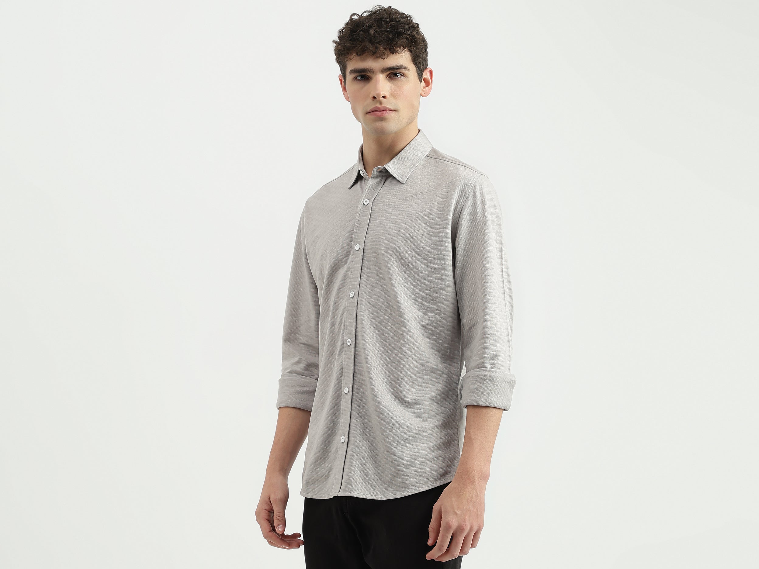 Regular Fit Spread Collar Textured Shirt