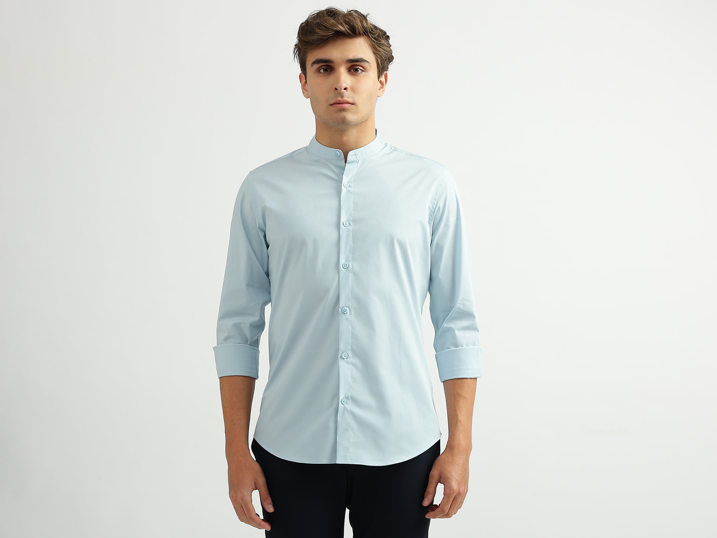 Men Solid Mandarin Collar Shirt