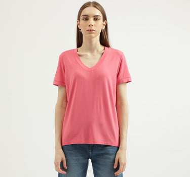 Women's Regular Fit V-Neck Solid T-shirt