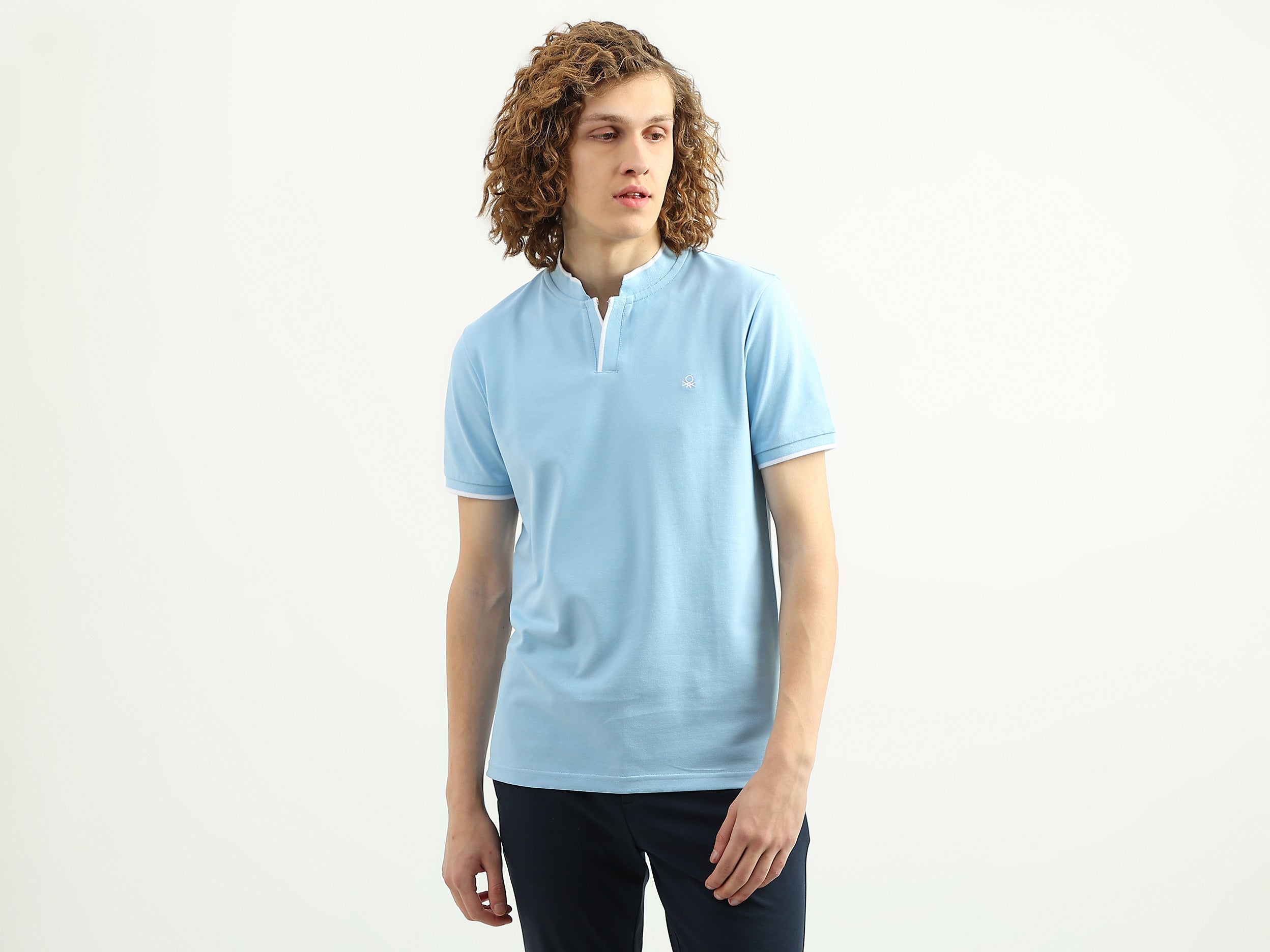 Men Solid Stand Collar T-Shirt