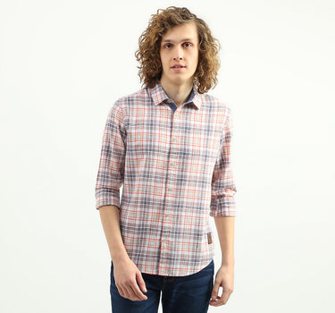 Men Checked Spread Collar Shirt