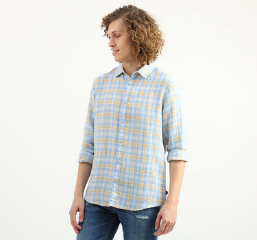 Men Checked Spread Collar Shirt